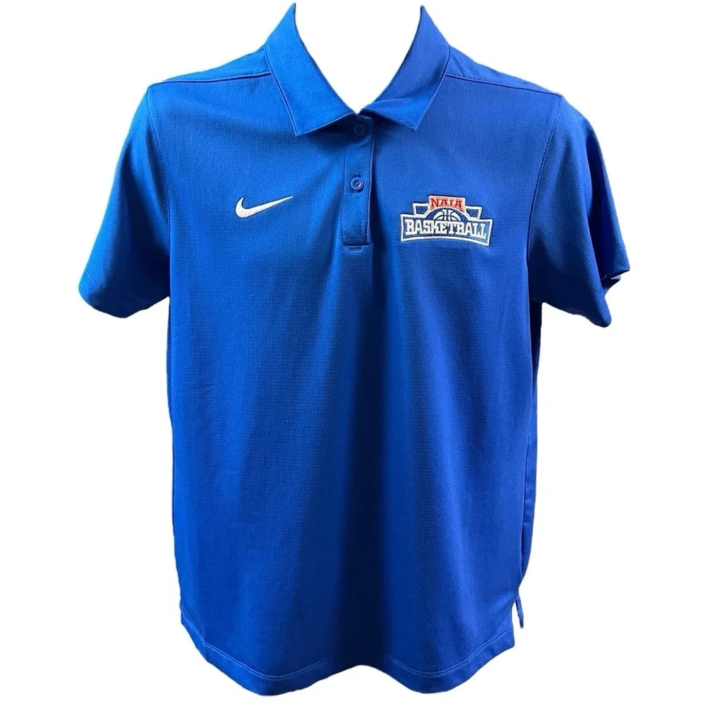 Nike Polo Shirt Mens‎ Size Medium Royal Blue NAIA Logo Basketball Embroidered